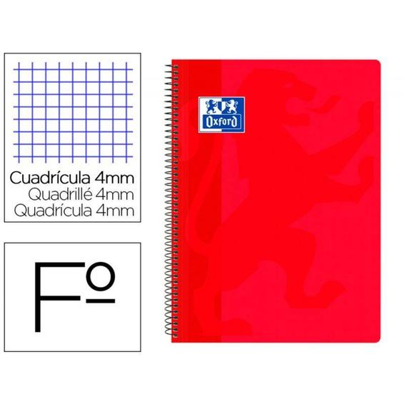 Cuaderno espiral oxford school classic tapa polipropileno folio 80 hojas cuadro 4 mm con margen rojo